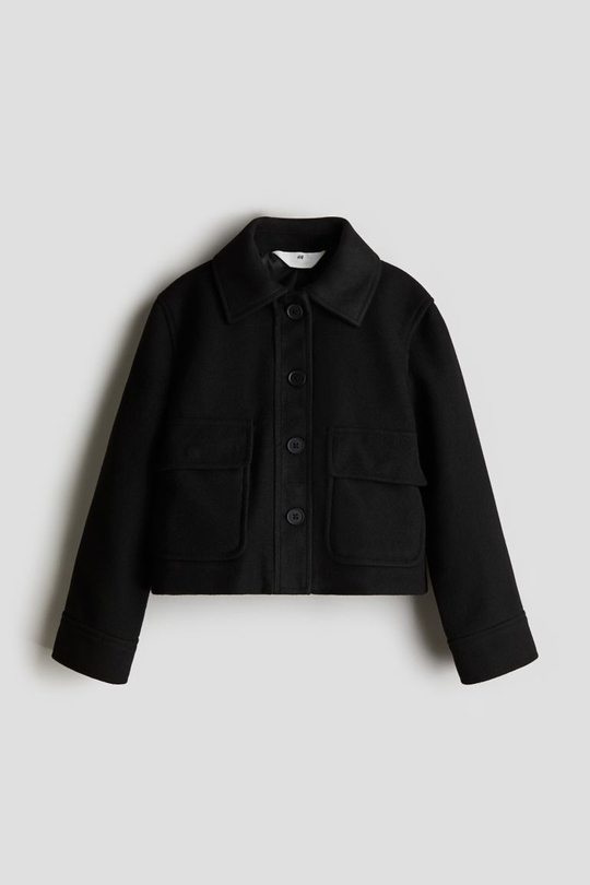 H&M Куртка-рубашка из фетра, черный