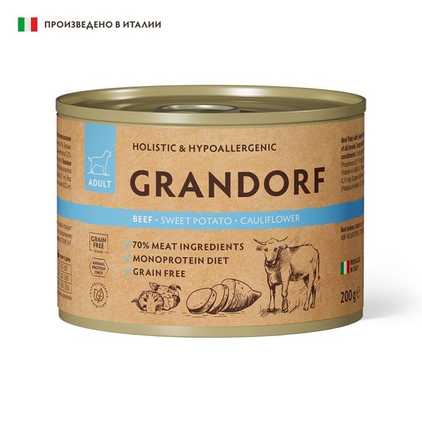 Консервы GRANDORF Dog BeefSwCau для собак, паштет из говядины с бататом и цветной капустой