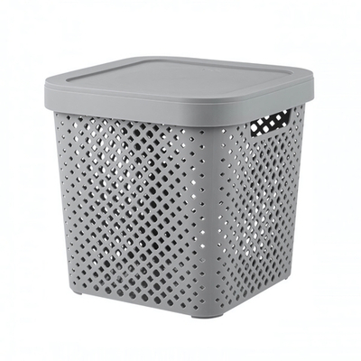 Корзина для хранения с крышкой Plast Team Stockholm, 20 л серый шторм