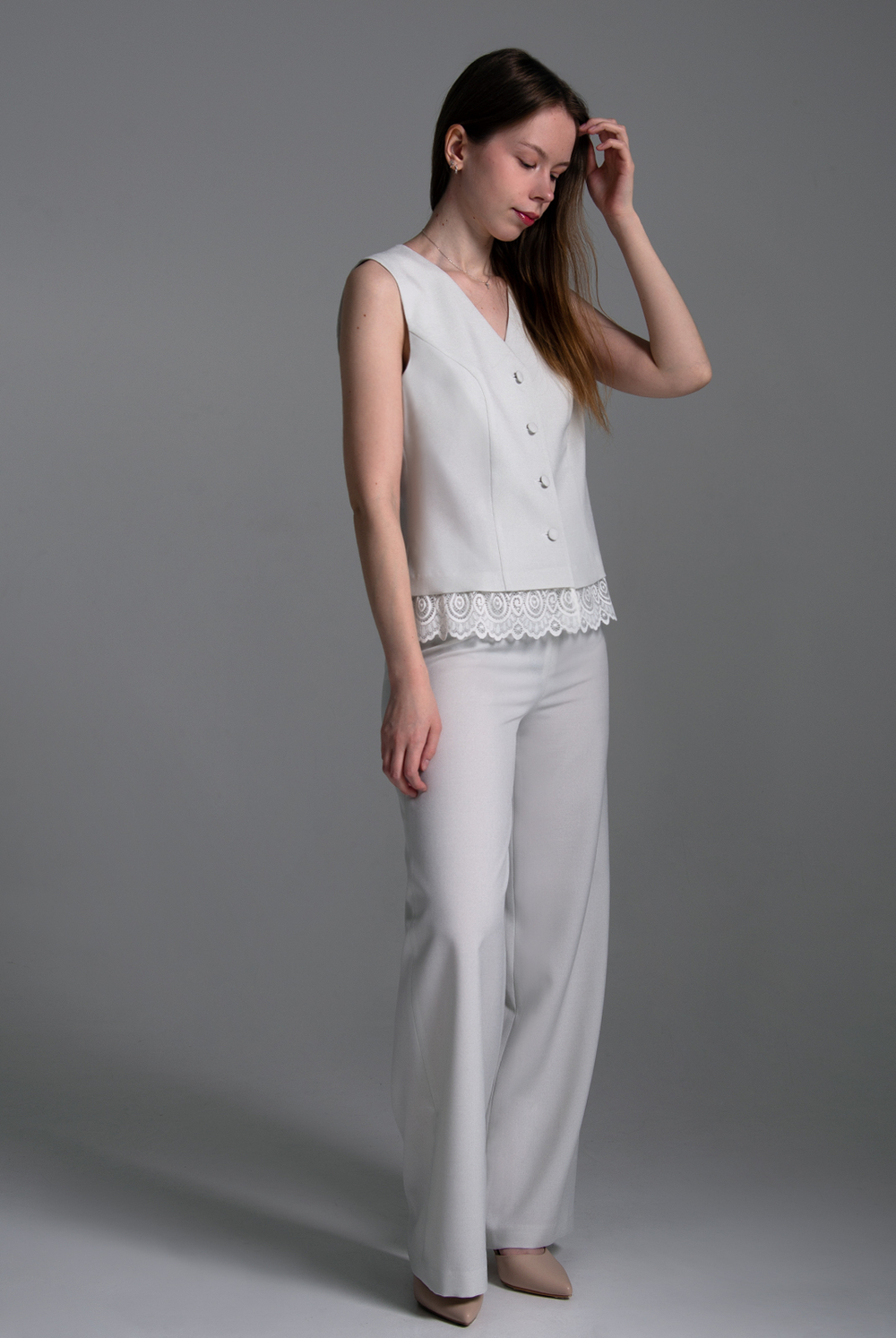 Жилет женский 4763А, отбел.лен #38ОЛен064763А