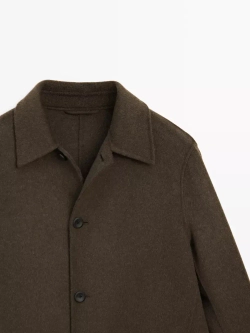 Massimo Dutti Длинное пальто из смесовой шерсти, зеленый