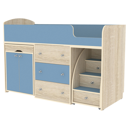 Кровать-чердак КарИВи Малыш Дуб Сонома Светло-синий, голубой