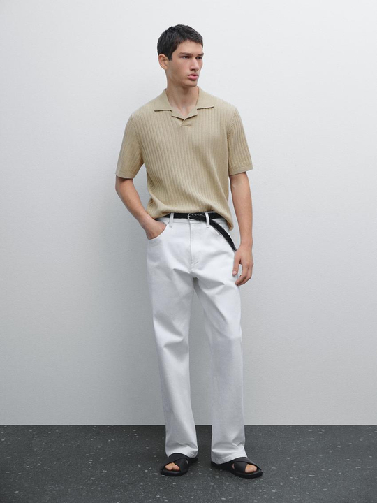 Massimo Dutti Трикотажная футболка с воротником поло, бежевый