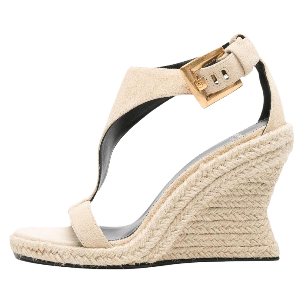 BALMAIN Anthem Suede One Strap Sandals 10cm Women"s Beige