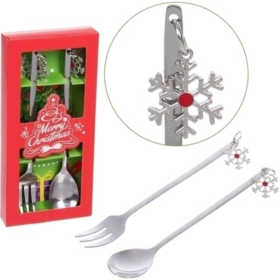 Набор для десерта «Снежинки» 2предмета (ложка+вилка) в подарочной коробке,цвет серебро