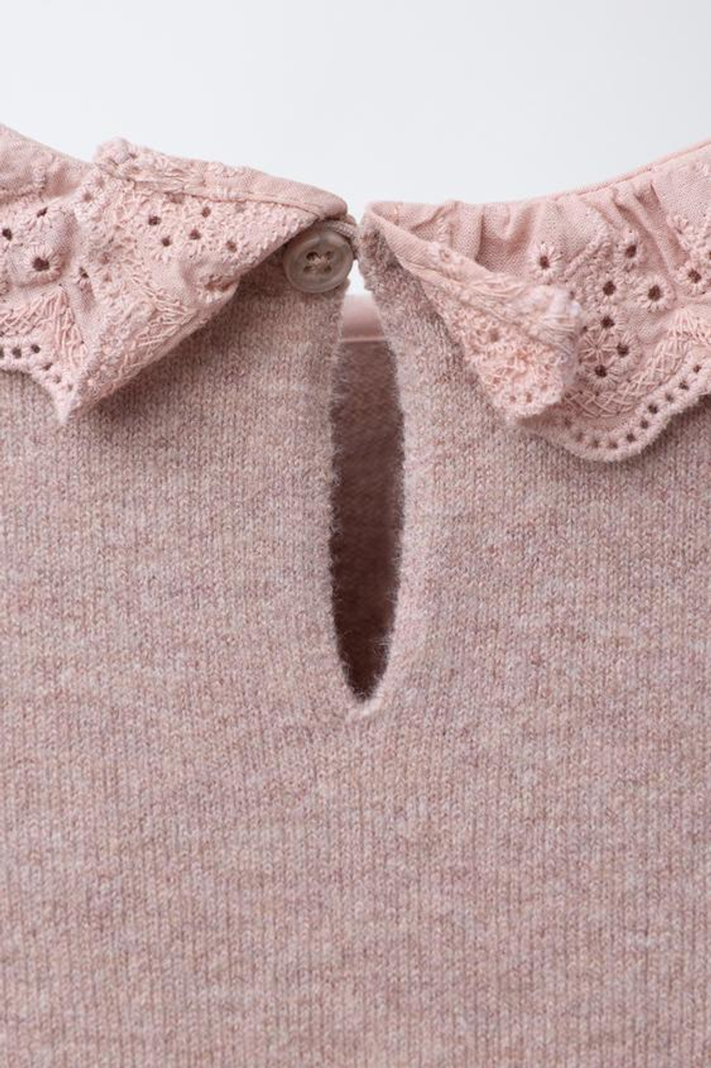 ZARA ВЯЗАНЫЙ ДЖЕМПЕР С КРУЖЕВОМ, БЛЕДНО-РОЗОВЫЙ