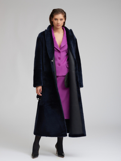 Синяя двусторонняя дубленка из овчины