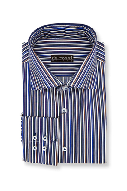 Рубашка темно-синяя в цветную полоску