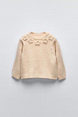 ZARA СВИТЕР С ЦВЕТАМИ, СЛОНОВАЯ КОСТЬ