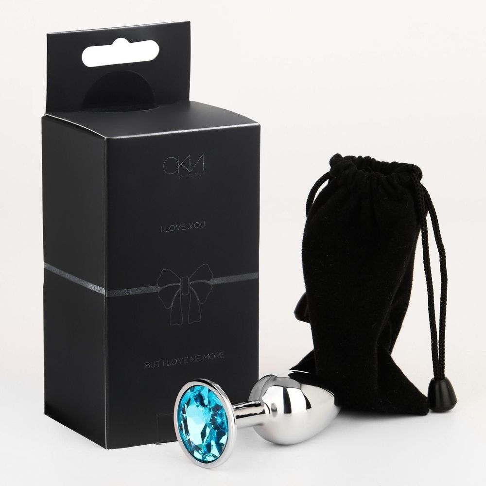 Серебристая анальная втулочка с голубым кристаллом - 7 см. (Цвет: серебристый)