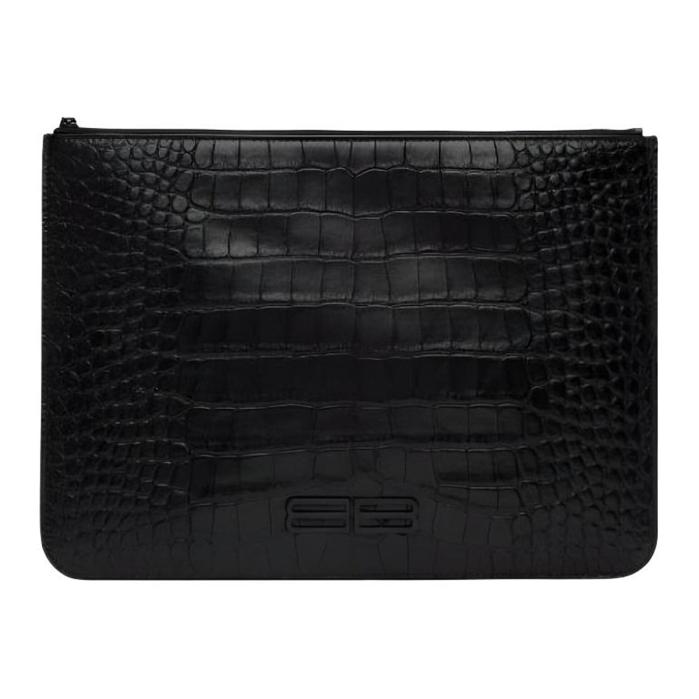 Balenciaga Calfskin Wallet Briefcase Wristlet Bag Clutch Large Unisex Black