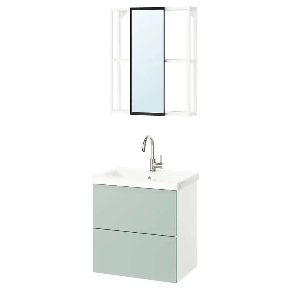 Комбинация для ванной - IKEA ENHET, 64х43х65 см, белый/серо-зеленый, ЭНХЕТ ИКЕА