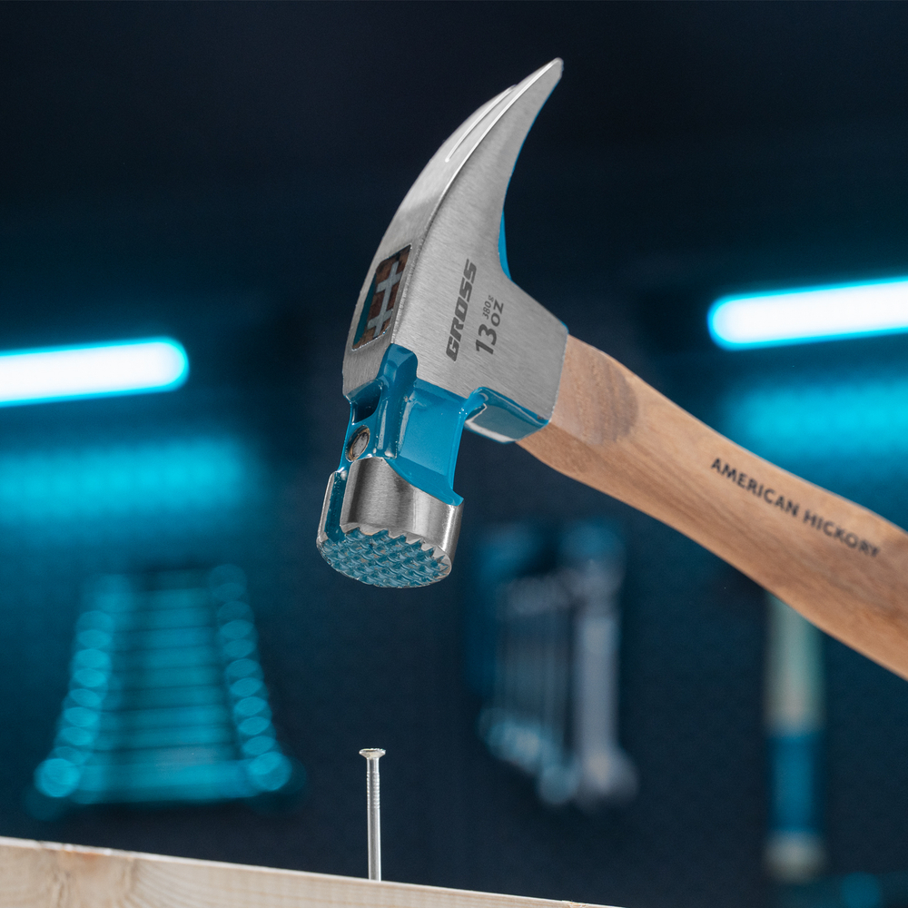 Молоток-гвоздодер, 380 г, угол 75, магнит, обрезиненная рукоятка AMERICAN HICKORY GROSS