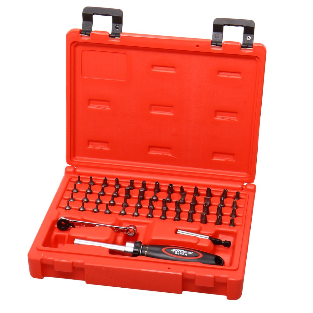 Набор бит c мини-трещоткой и отверткой с храповым механизмом 55 предметов в кейсе JTC