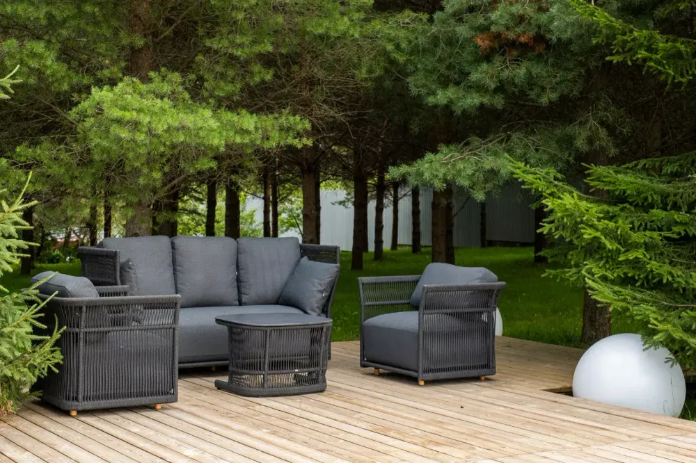 "Лугано" лаунж-зона 5-местная плетеная из роупа (веревки), каркас алюминиевый темно-серый, роуп темно-серый