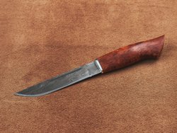 Финский нож Леуку, дамасская сталь, рукоять мореная карельская берёза