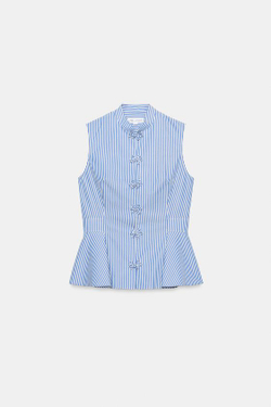 ZARA РУБАШКА С БАСКОЙ В ПОЛОСКУ, СИНИЙ/БЕЛЫЙ