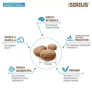 Сухой корм Sirius для щенков и молодых собак с ягненком и рисом