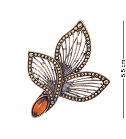 AM-4178 Брошь «Цветок Струны» (латунь, янтарь)
