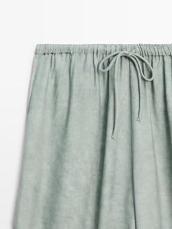 Massimo Dutti Брюки Саруэль с завязками, фисташковый