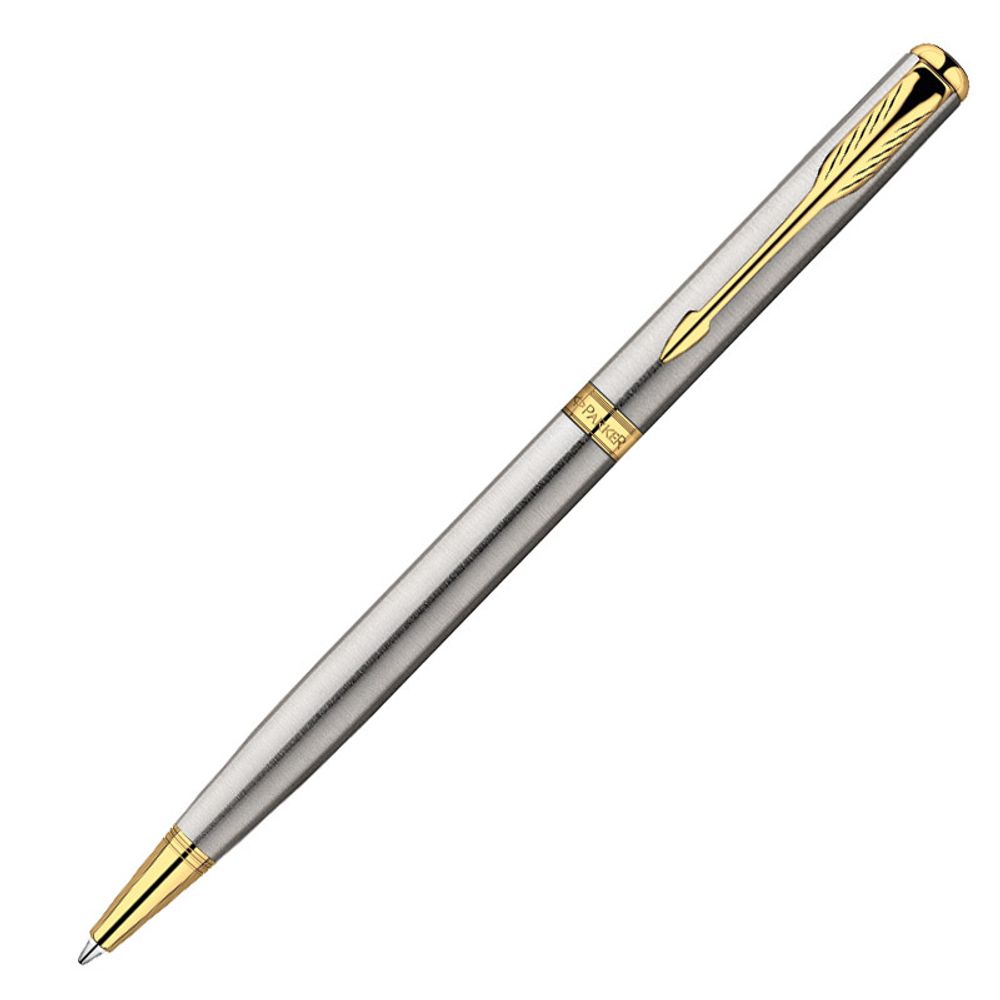 Шариковая ручка Parker Sonnet Slim K427 ESSENTIAL St Steel GT Mblack (S0809150)