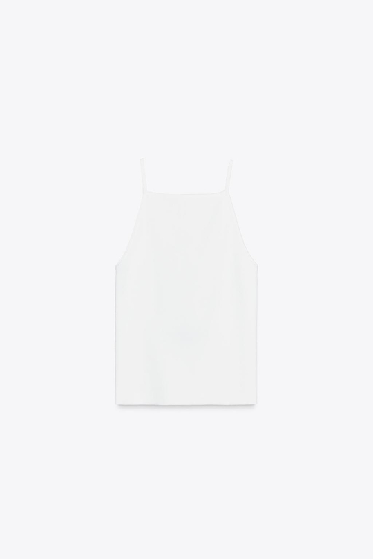 ZARA ТРИКОТАЖНЫЙ ТОП С ВЫРЕЗОМ И БАНТАМИ, БЕЛЫЙ