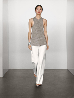 Massimo Dutti Двубортный топ из льняной смеси с воротником-халтер, серый