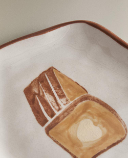 ZARA HOME ТАРЕЛКА С ПРИНТОМ, КОРИЧНЕВЫЙ/БЕЛЫЙ