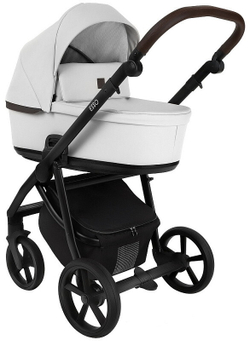Детская коляска Roan Esso 2025 Кожа 2 в 1 ESSK/215/1 White/Black/руч.Тем.коричневый