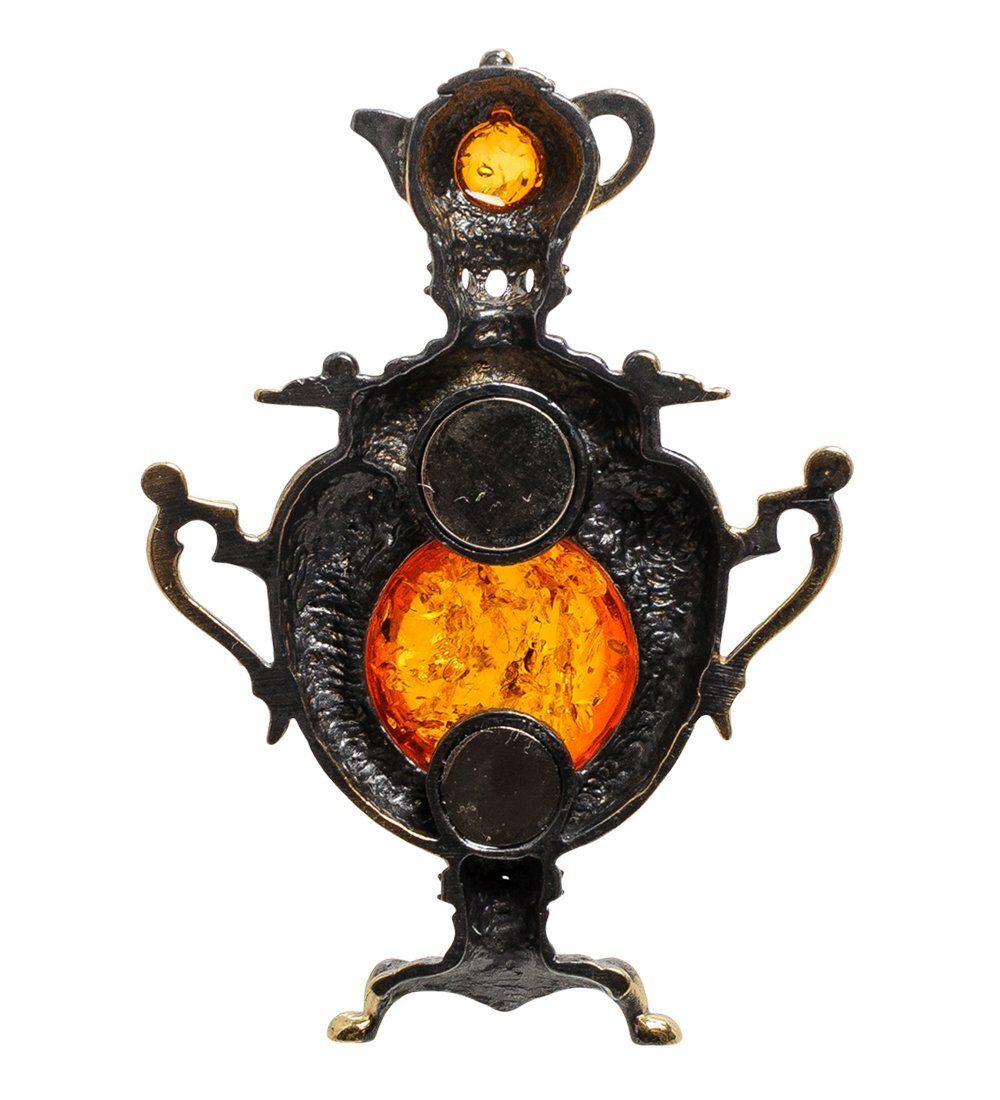 AM-1841 Магнит «Самовар» (латунь, янтарь)