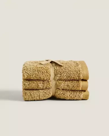 ZARA HOME (НАБОР ИЗ 3 ШТ.) ПОЛОТЕНЦЕ ИЗ ВЫСОКОКАЧЕСТВЕННОГО ХЛОПКА, ОЛИВКОВЫЙ