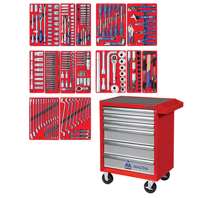 МАСТАК (52-06299R) Набор инструментов "ПРОФИ" в красной тележке, 299 предметов