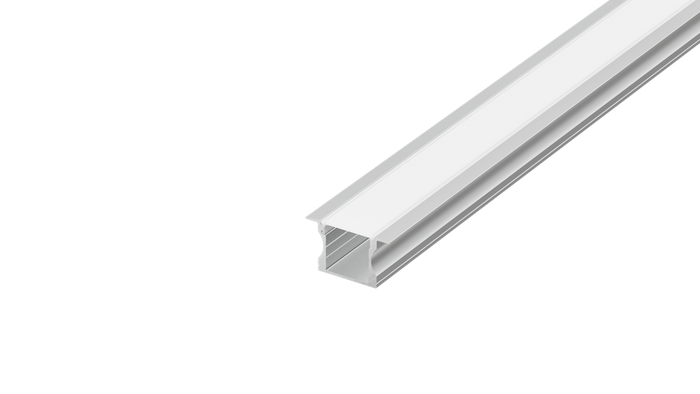 Встраиваемый алюминиевый профиль,  24х14, 2х2000мм. В комплекте матовый экран,  4 торцевые заглушки,  4 крепежа,  белый RAL9003