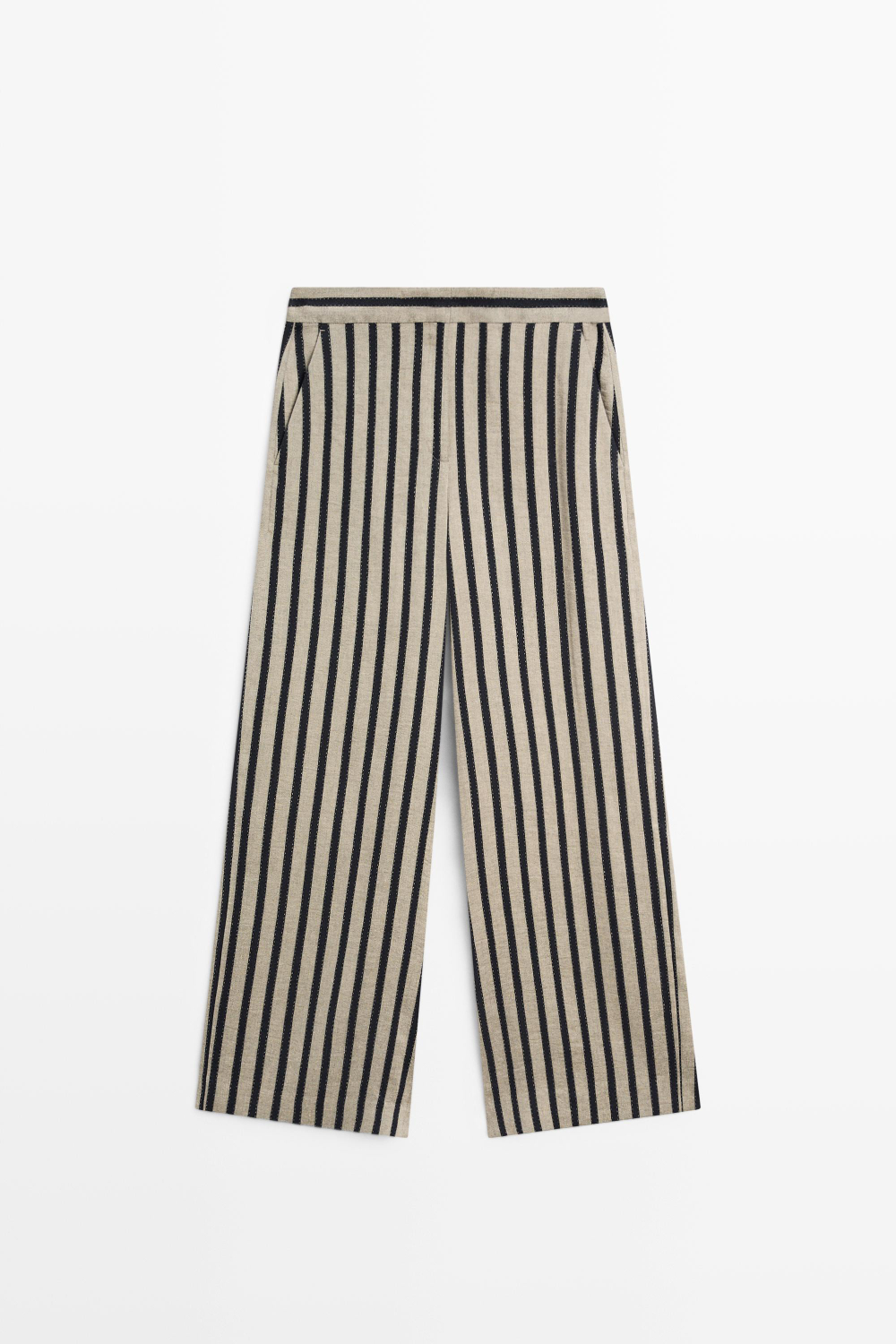 Massimo Dutti Широкие брюки в полоску из смесового льна, песочный
