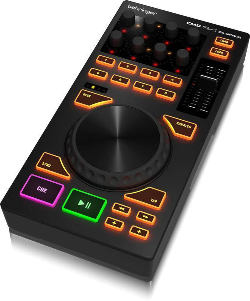 BEHRINGER CMD PL-1 MIDI контроллер в DJ дэки с jog-колесом со встроенным USB хабом на 4 порта, переключателем дэки и регуляторам