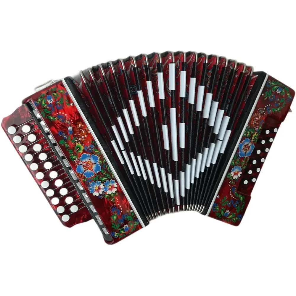 ГАРМОНЬ "ЧАЙКА" (S48/1ХL, 21х12), ЦВЕТ КРАСНЫЙ, РОСПИСЬ "ПАЛЕХ"