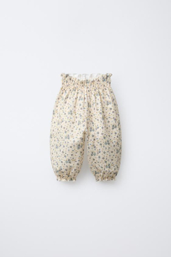 ZARA БРЮКИ С ЦВЕТОЧНЫМ ТЕКСТУРНЫМ РИСУНКОМ, ЭКРЮ