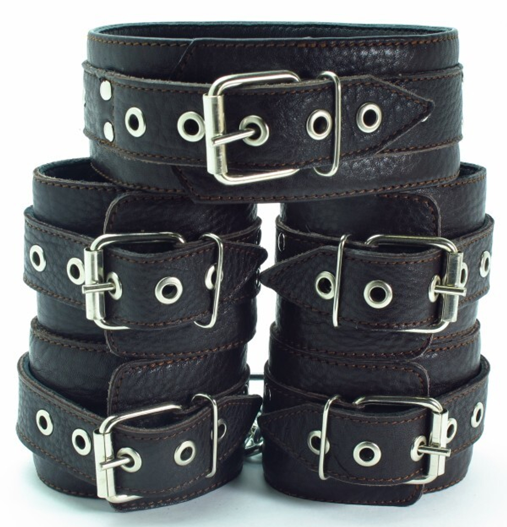 Набор БДСМ аксессуаров из коричневой кожи с мехом 53014ars