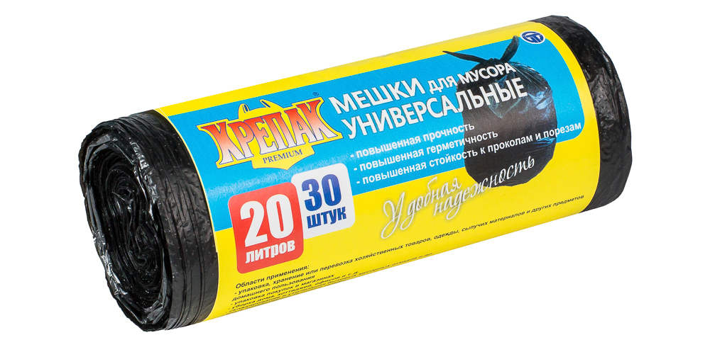 Мешки для мусора универсальные в рулоне Крепак 20 литров - 30 штук