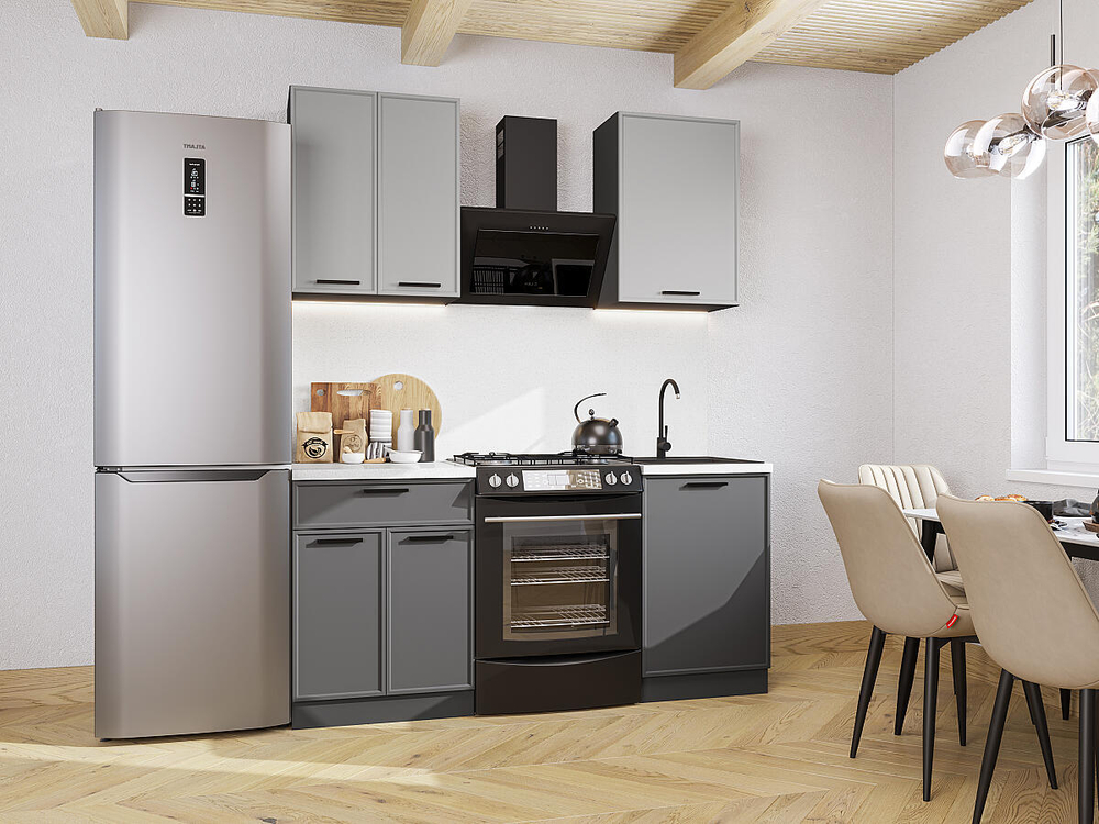 Прямая модульная кухня Фрейм-07 Grey Silk/Stormy Silk - Дуб Вотан 2140*1100*600