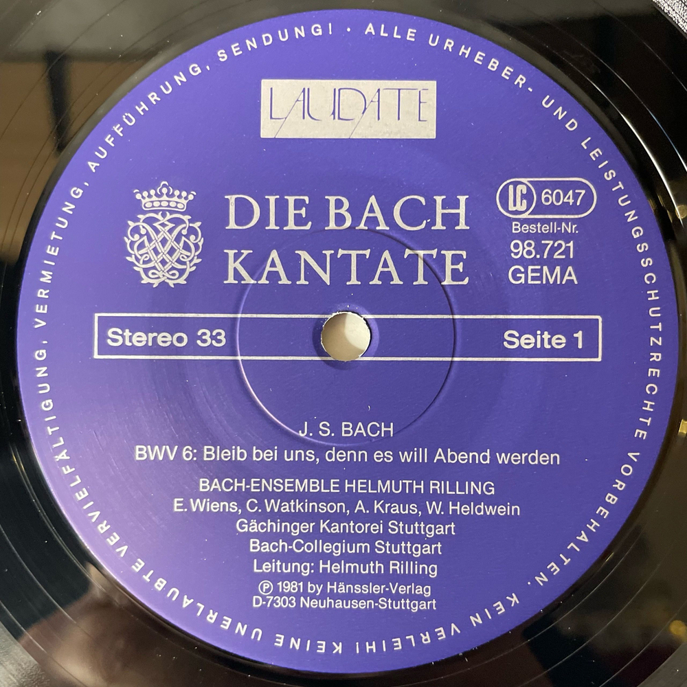 Винтажная виниловая пластинка LP J. S. Bach И. С. Бах, Helmuth Rilling, Die Bach Kantate Кантаты, BWV 6, BWV 85 (Германия 1981)