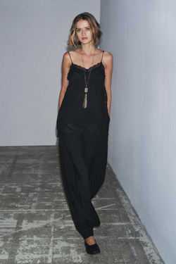 ZARA ТОП В БЕЛЬЕВОМ СТИЛЕ С КРУЖЕВОМ — ZW COLLECTION, ЧЕРНЫЙ