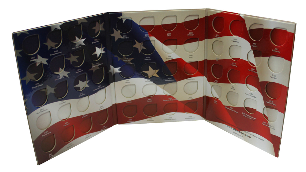 Альбом для 25-центовых монет США (1999-2009). Штаты и территории. Картонный