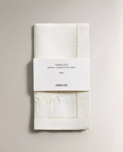 ZARA HOME САЛФЕТКИ С ВЫШИВКОЙ ( 2 ШТ.), КЭКРЮ