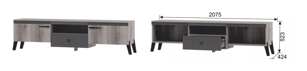 Тумба под ТВ №1 Ольга-3 дуб делано серый/сильвер Пэлас