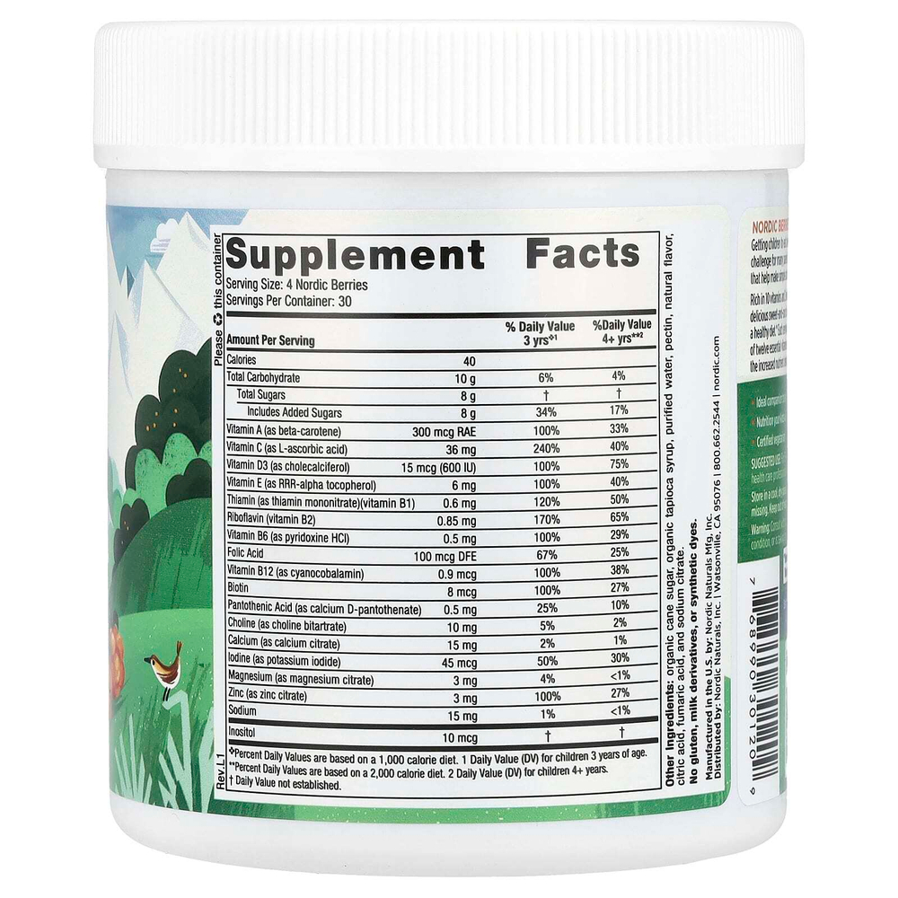 Nordic Naturals, Nordic Berries, мультивитаминные жевательные мармеладки, для детей от 3 лет, апельсин и лимон, 120 жевательных ягод