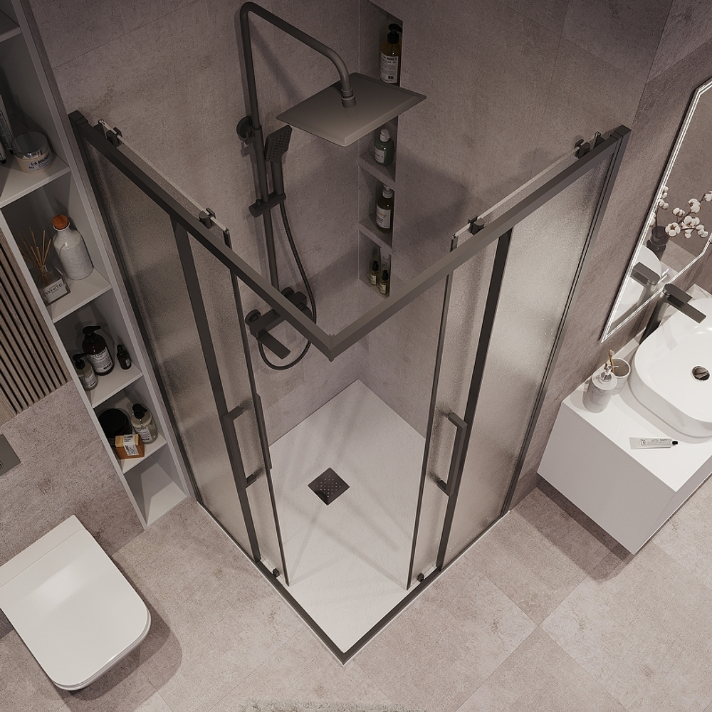 Душевой уголок Grossman Cosmo 90х90 300.K33.02.9090.21.02 профиль Черный матовый стекло шиншилла