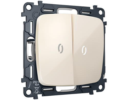 MO304035 Комплект механизма 2-кл проходного выключателя с подсветкой 5600K OMEGA Бежевый глянец QUANT (OP3040, VM120, G25W)