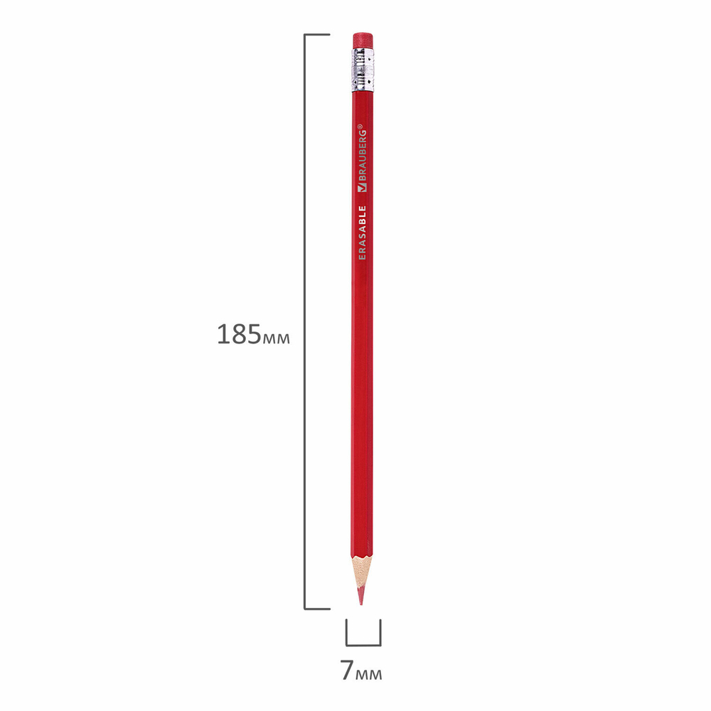 Карандаши цветные стираемые с ластиком BRAUBERG ERASABLE, 12 цветов, мягкий грифель 3 мм, 181932