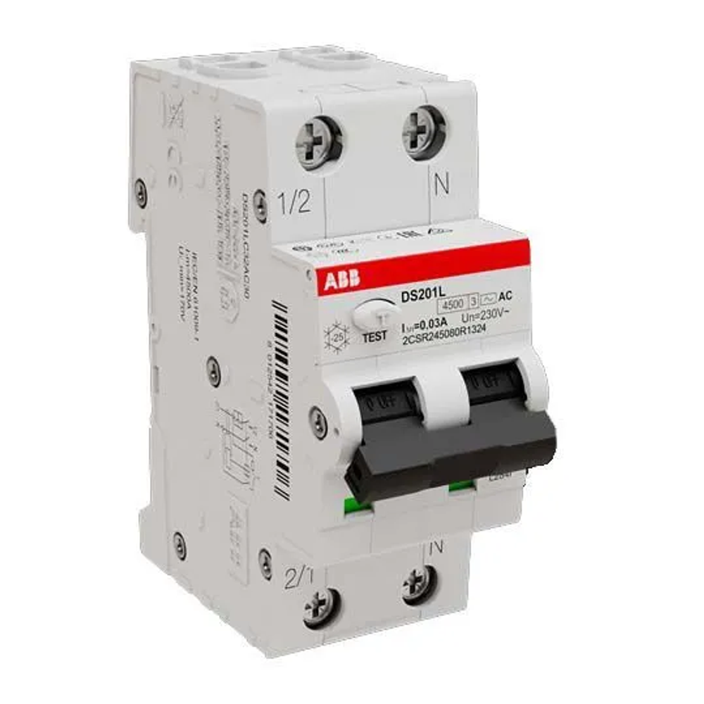 Дифференциальный автомат ABB DS201 2П 30 мА C 6 кА AC электромеханический 40 А